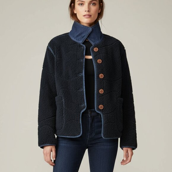 NWT $598 ANTHROPOLOGIE  DAILY BLUE ADRIANO GOLDSCHMIED denim sherpa jacke… - Picture 1 of 16